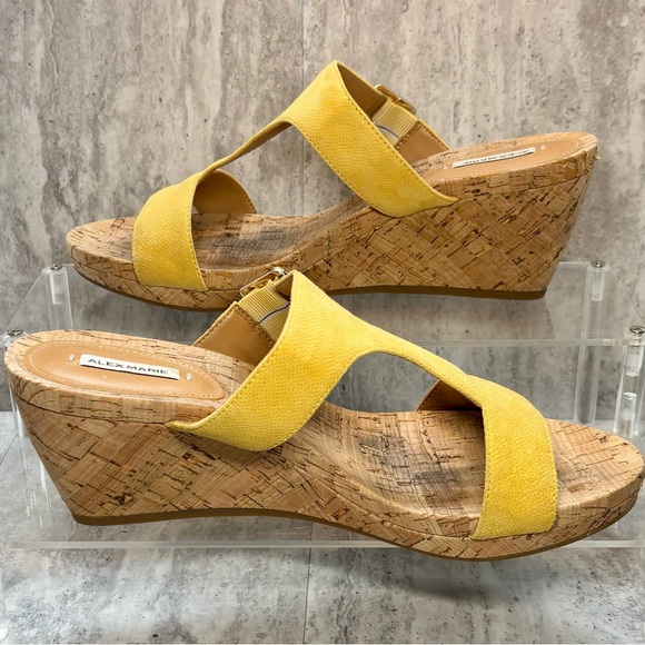 Alex Marie Issodore Lulu Zest Yellow Leather Wedge Heels Sandals 10M - Picture 2 of 11